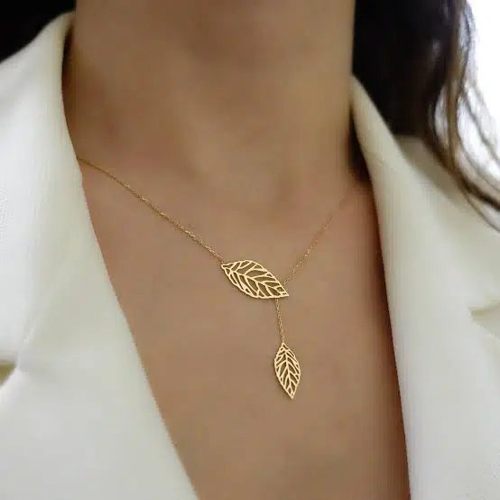 Golden Double Leaf Necklace