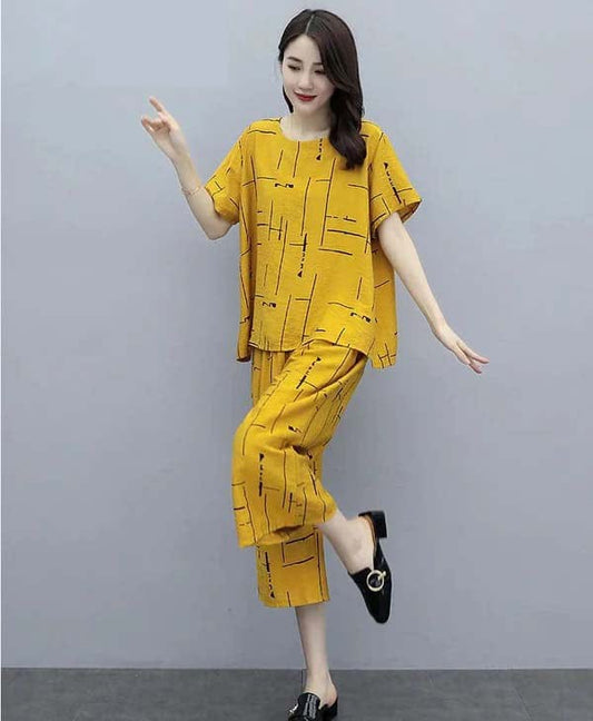 Yellow Capri Printed Night Suit