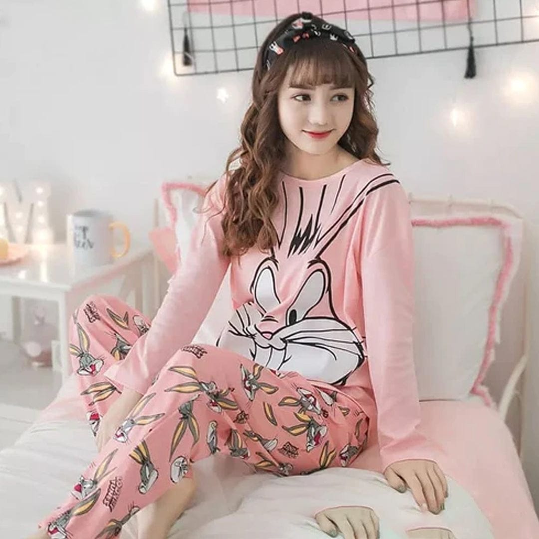 Pink Bunny Printed Night Suit