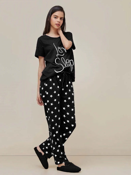 Black Love Sleep Printed Night Suit