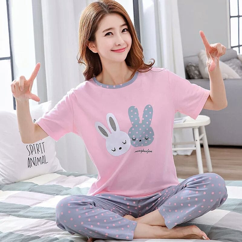 Pink Rabbit Printed Night Suit