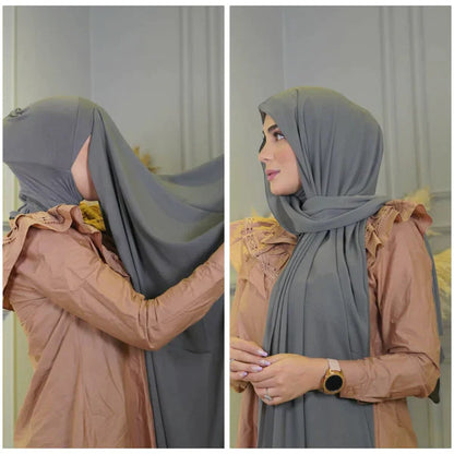 2-in-1 Chiffon Hijab with Attached Cap