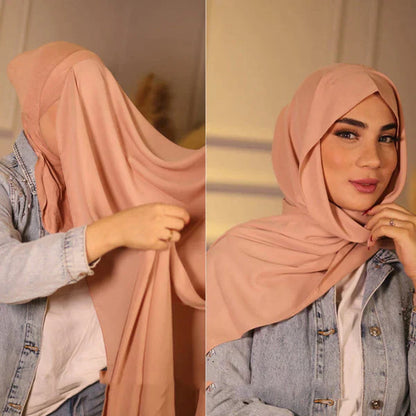 2-in-1 Chiffon Hijab with Attached Cap